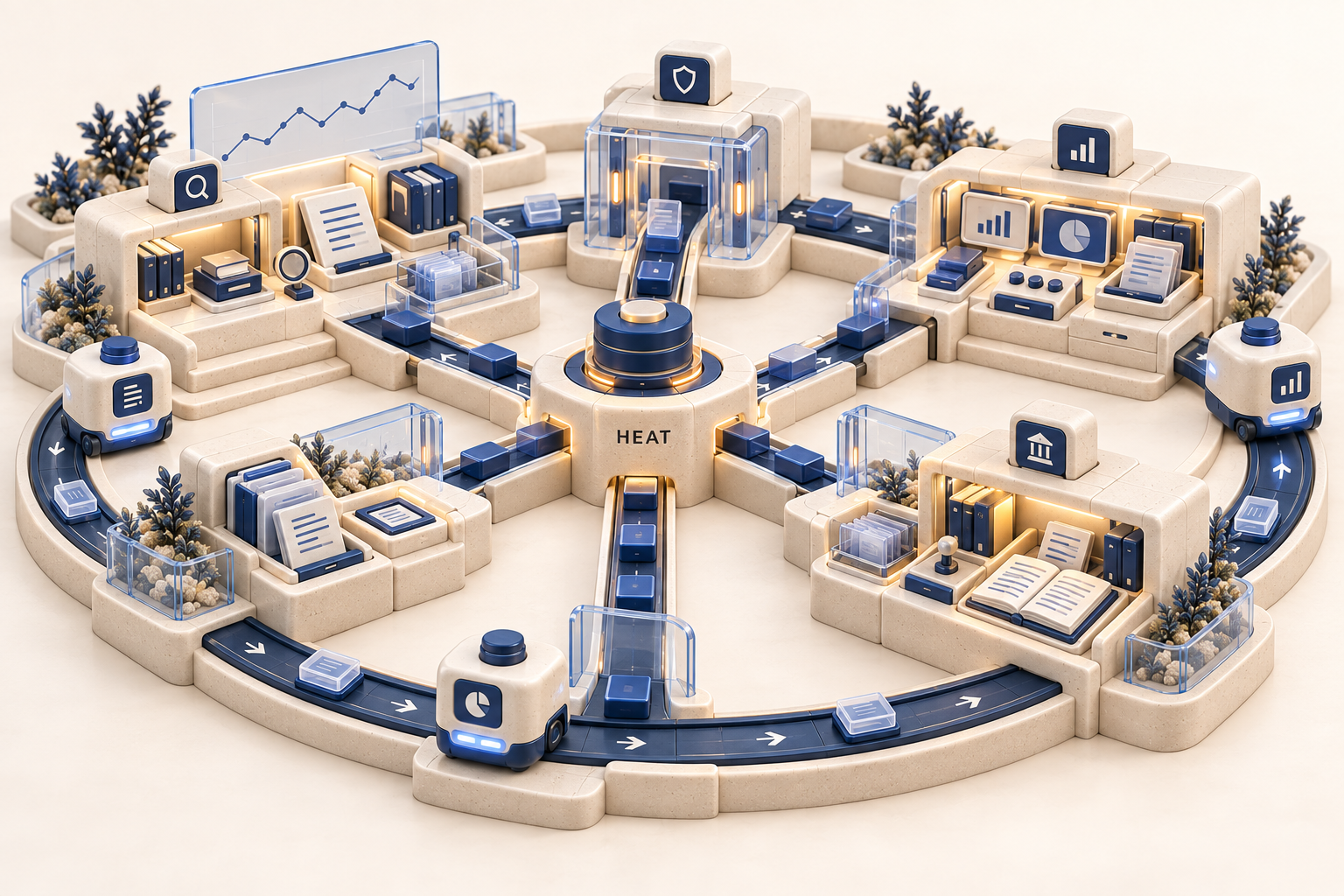 HEAT's miniature research organization connects evidence, risk review and operational records.
